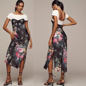 Anthropologie Twofer Midi Slip Dress NWT in Black Floral XS